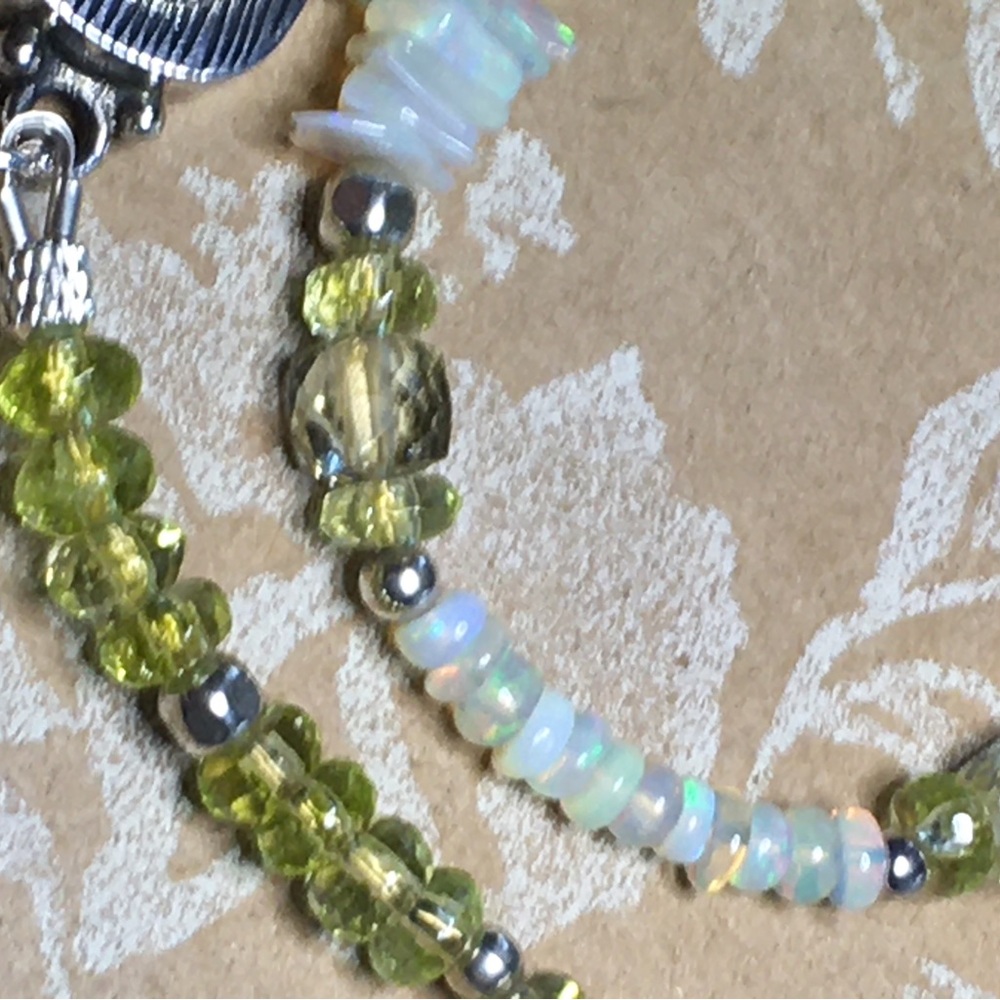 SALE Elegant Sterling Sterling, Opal & Peridot Double Wrap Bracelet OOAK - Picture 5 of 10